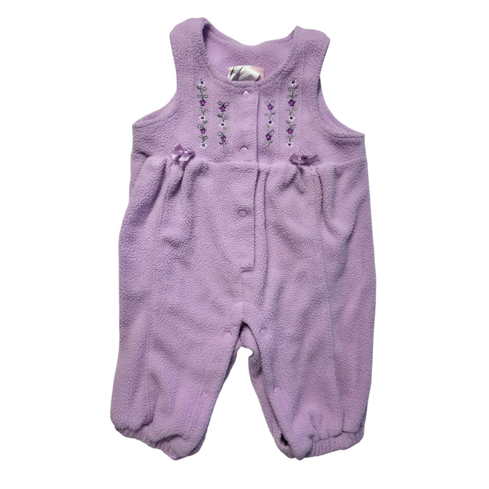 Vitamins Baby Vintage Purple Fleece Floral Embroidered Romper 0-3 Months